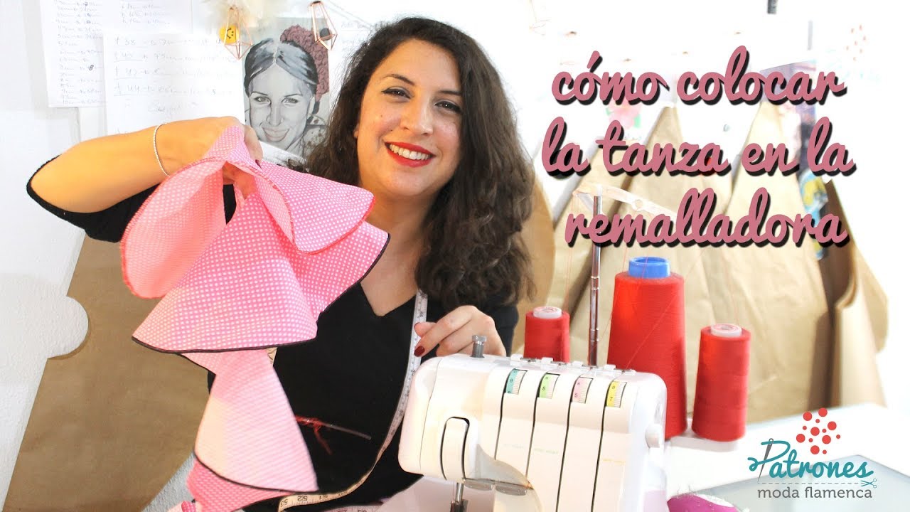 Tanza en los volantes con remalladora doméstica e industrial - moda flamenca