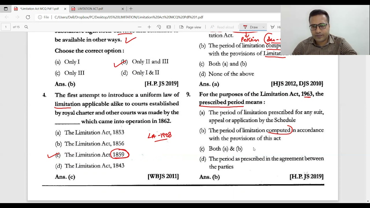 Rajasthan Judicial Services Exam's Purpose MCQ's of Limitation Act - 1963