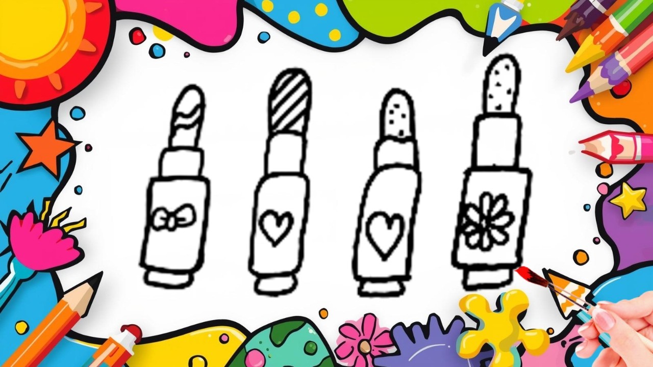 How To Draw cute Lipstick Drawing, Painting & Coloring For Kids and Toddlers_🌈🎨 🐋