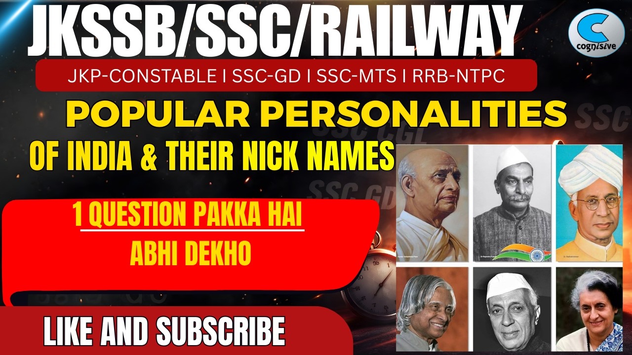 Important Personalities of India | Most Expected for JKP Constable, SSC GD, SSC MTS 2026