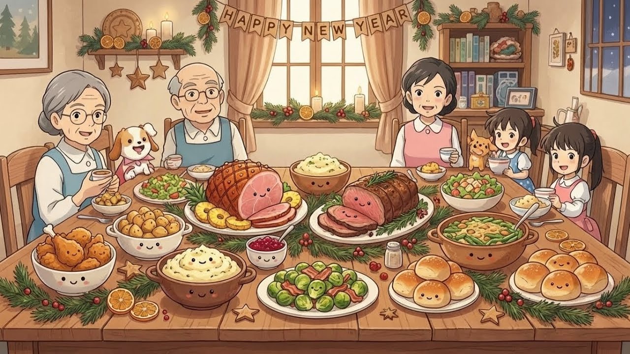 Ghibli Style Hamburger Family Feast 🍔 First Snow Winter Home Cooking ASMR