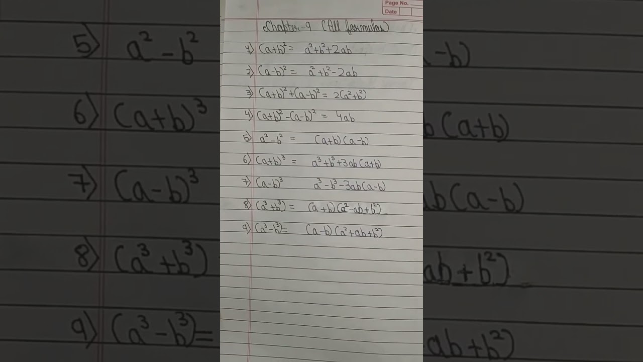 class 8 chapter 9 all formulas algebraic expressions and identities #maths