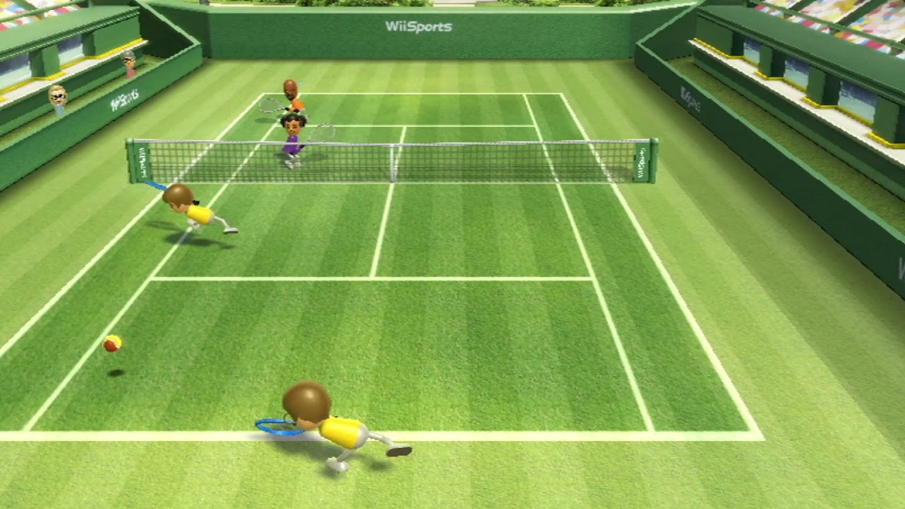 Wii Sports Tennis except the players move faster each time