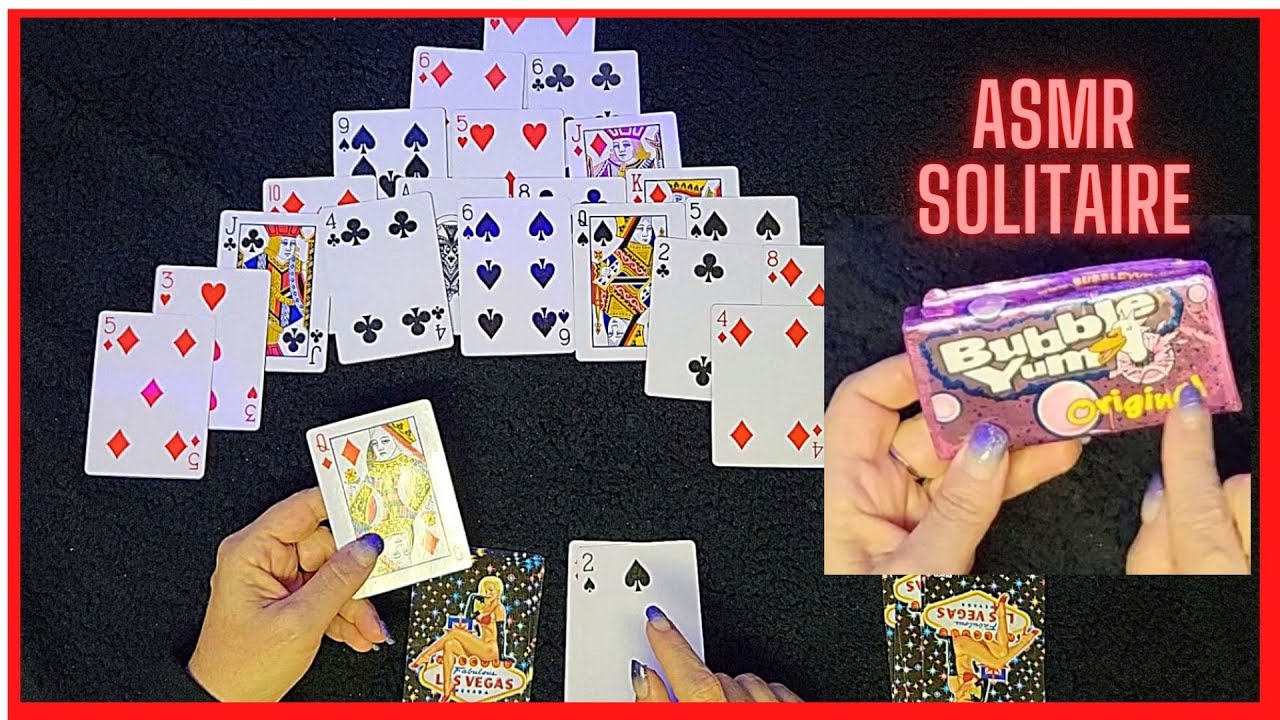 ASMR Gum Chewing Playing Pyramid Solitaire Card Game | Whisper Sounds