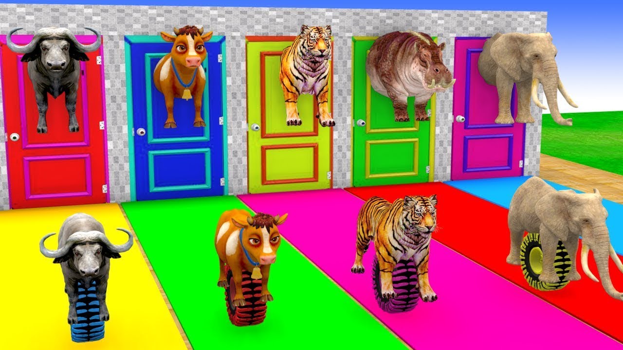 Long Slide Game with Cow Elephant Gorilla Hippopotamus Tiger 3d Animal Game Funny 3d Animals