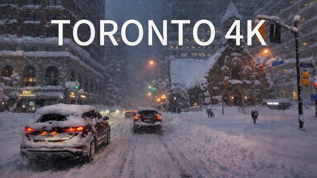 Driving Downtown - Snow Storm Night Drive (POV) - Toronto 4K – Canada