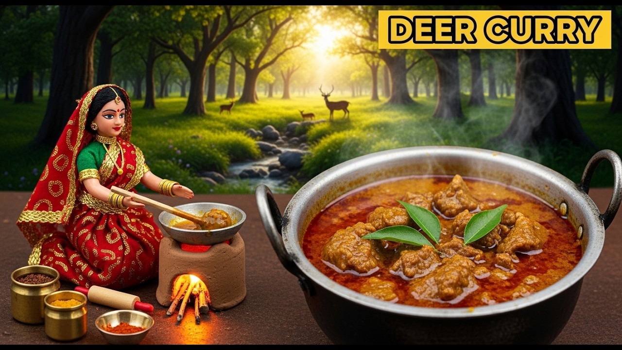 He Hunted Deer in Miniature Forest | She Cooked Curry in Tiny Village Kitchen | Doll ASMR