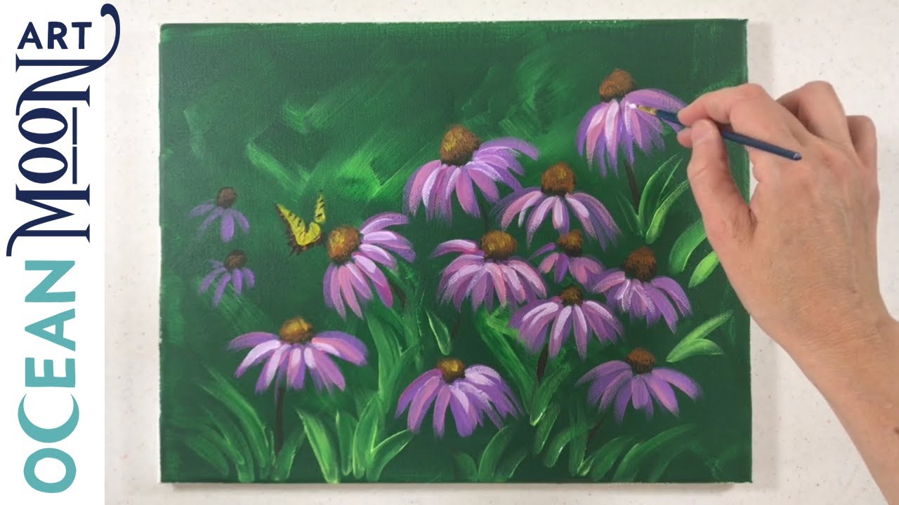 How to Paint an Easy Purple Coneflower Garden │ Beginner Acrylic Painting Step by Step