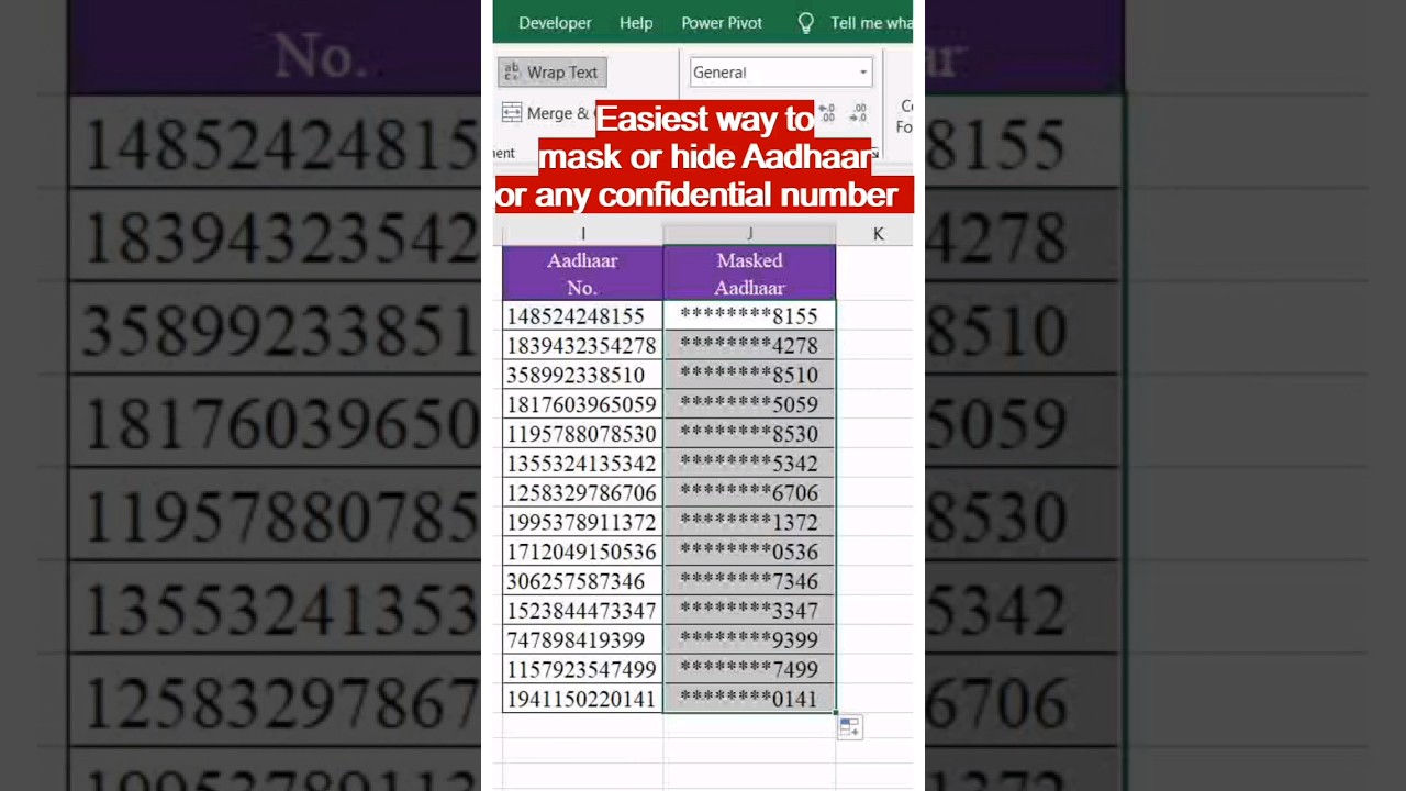 Super simple way to mask Aadhaar number #exceltech #exceltips