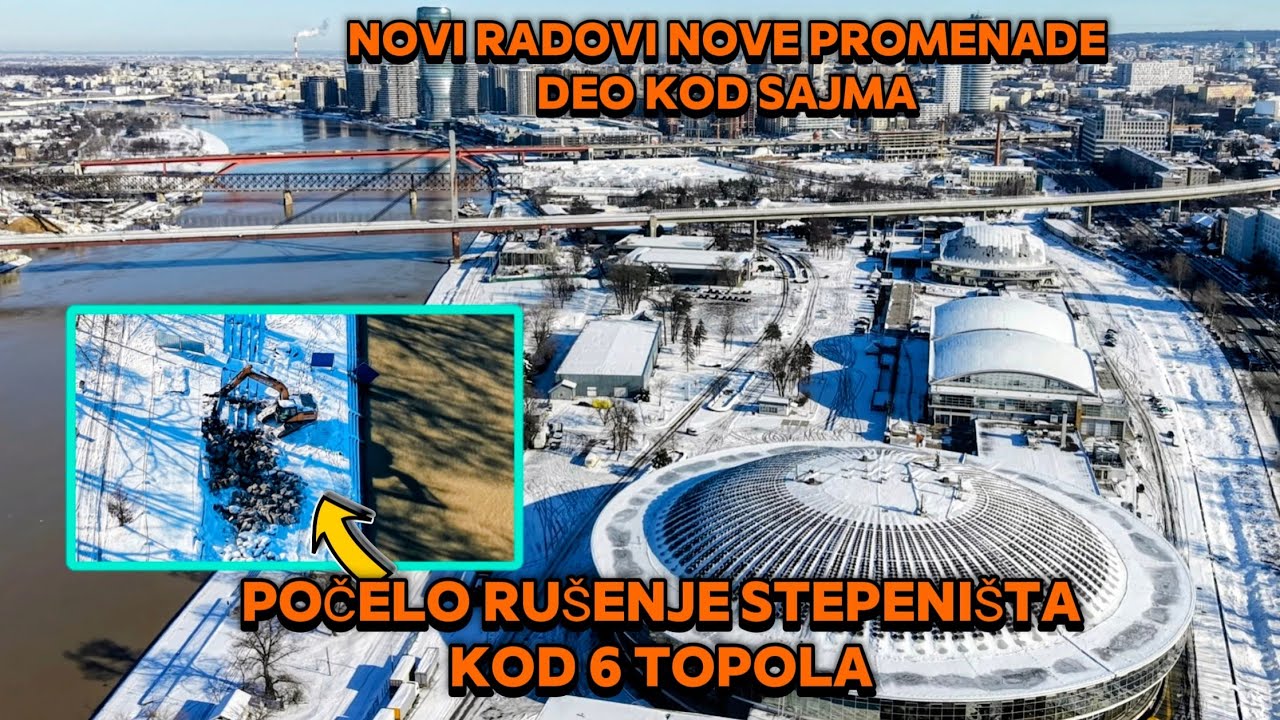 POČETAK RUŠENJA STEPENISTA KOD 6 TOPOLA NOVI POCETAK PROMENADE KA MOSTU ADA,KREĆU ZGRADE U APRILU