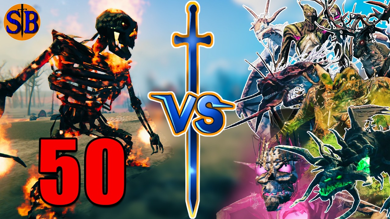50 Summoned Troll vs Every Bosses | Valheim Mob Battle