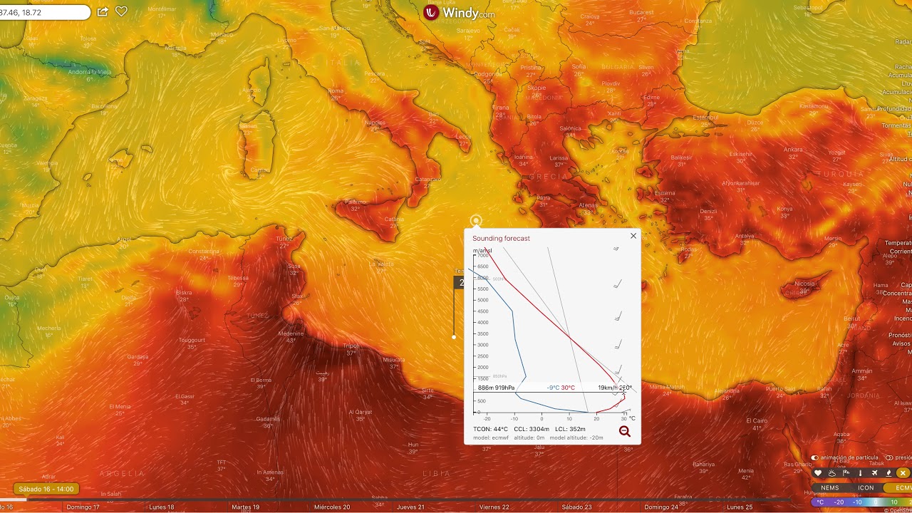Inversión térmica en Meteorología. Gracias Windy.com