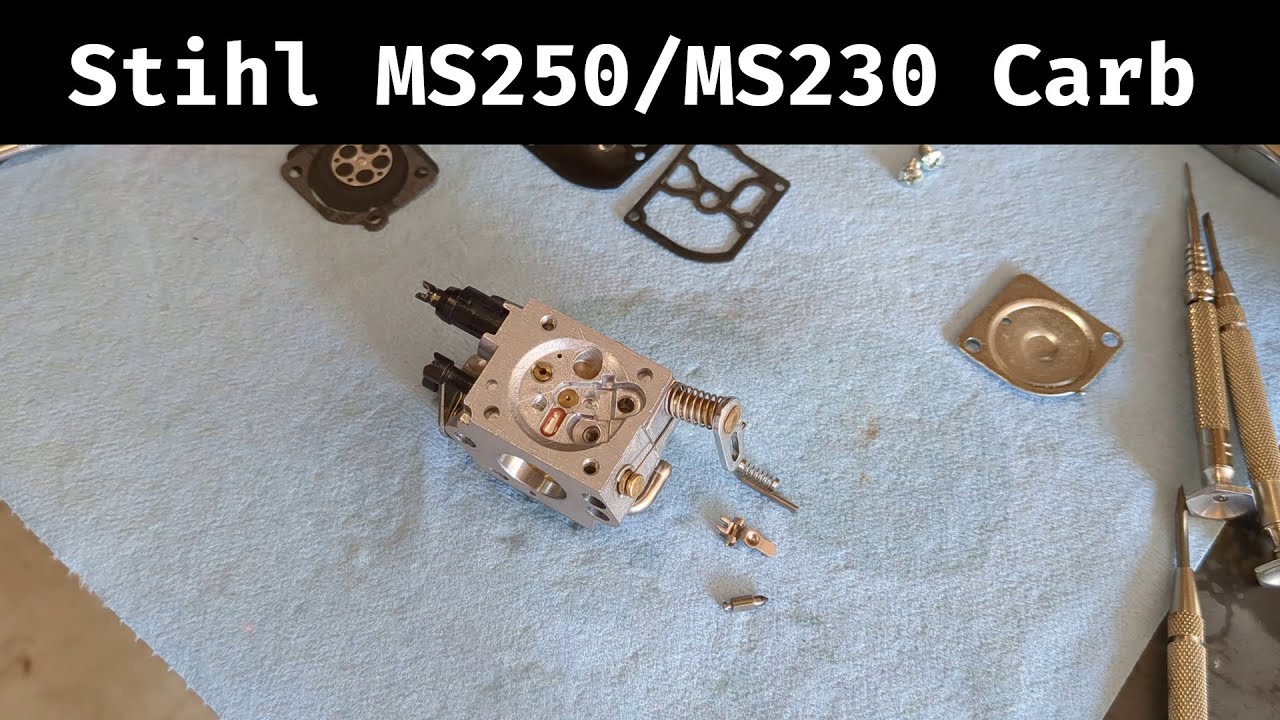 Подробный ремонт карбюратора Stihl MS250/MS230 с пояснениями [4k]