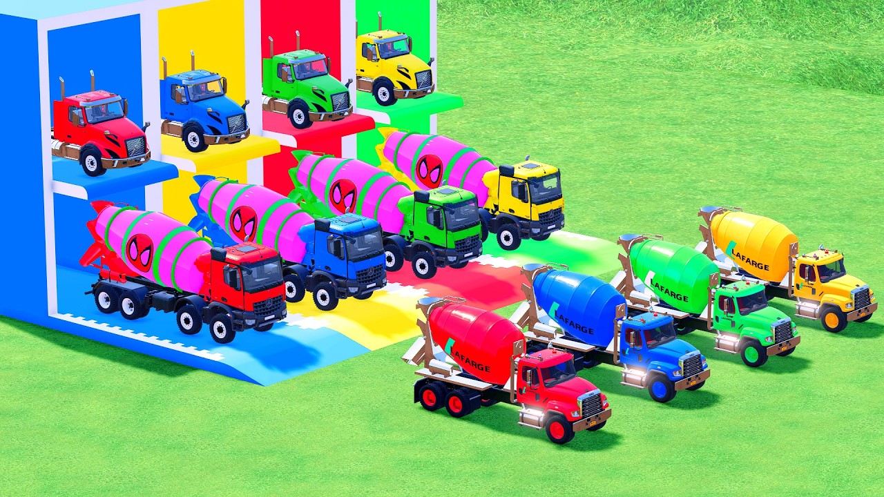 Garage with Colors - ALL MIXER TRUCK WITH DOUBLE FLATBED TRAILER TRUCK, VOLVO, INTERNATIONAL, TATRA
