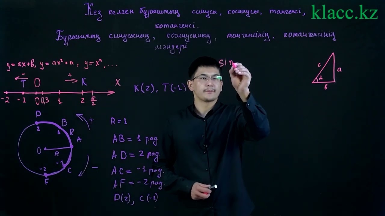 20-сабақ. §20 Кез келген бұрыштың синусы, косинусы, тангенсі, котангенсі.