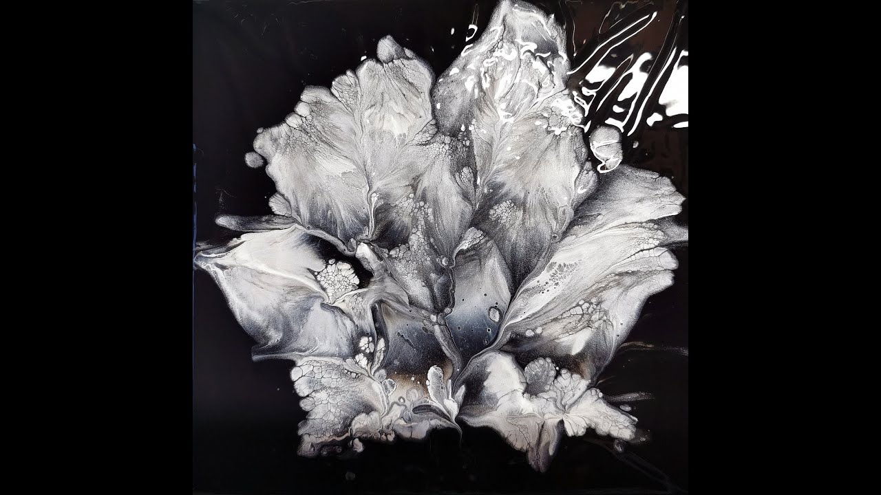 (152) Black and white... and silver / Flower dip / Acrylic pouring technique