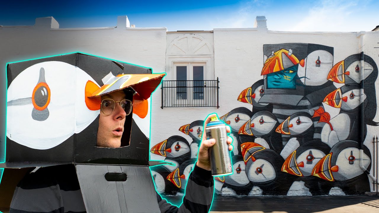 100ft PUFFIN MURAL! - Painting a Mural (FULL PROCESS)