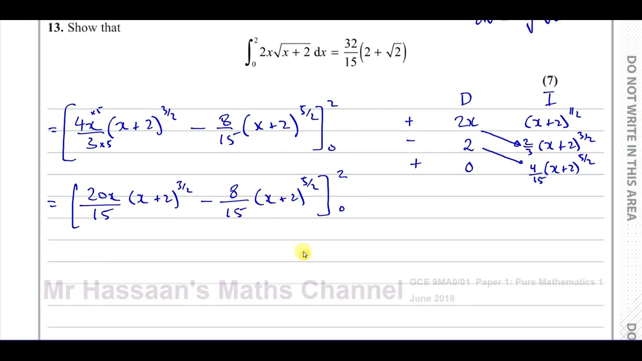 [P4], Edexcel, (GCE), 9MA0/01, A2, (UK), June 2018, Q12, Integration by Parts, (DI Method)