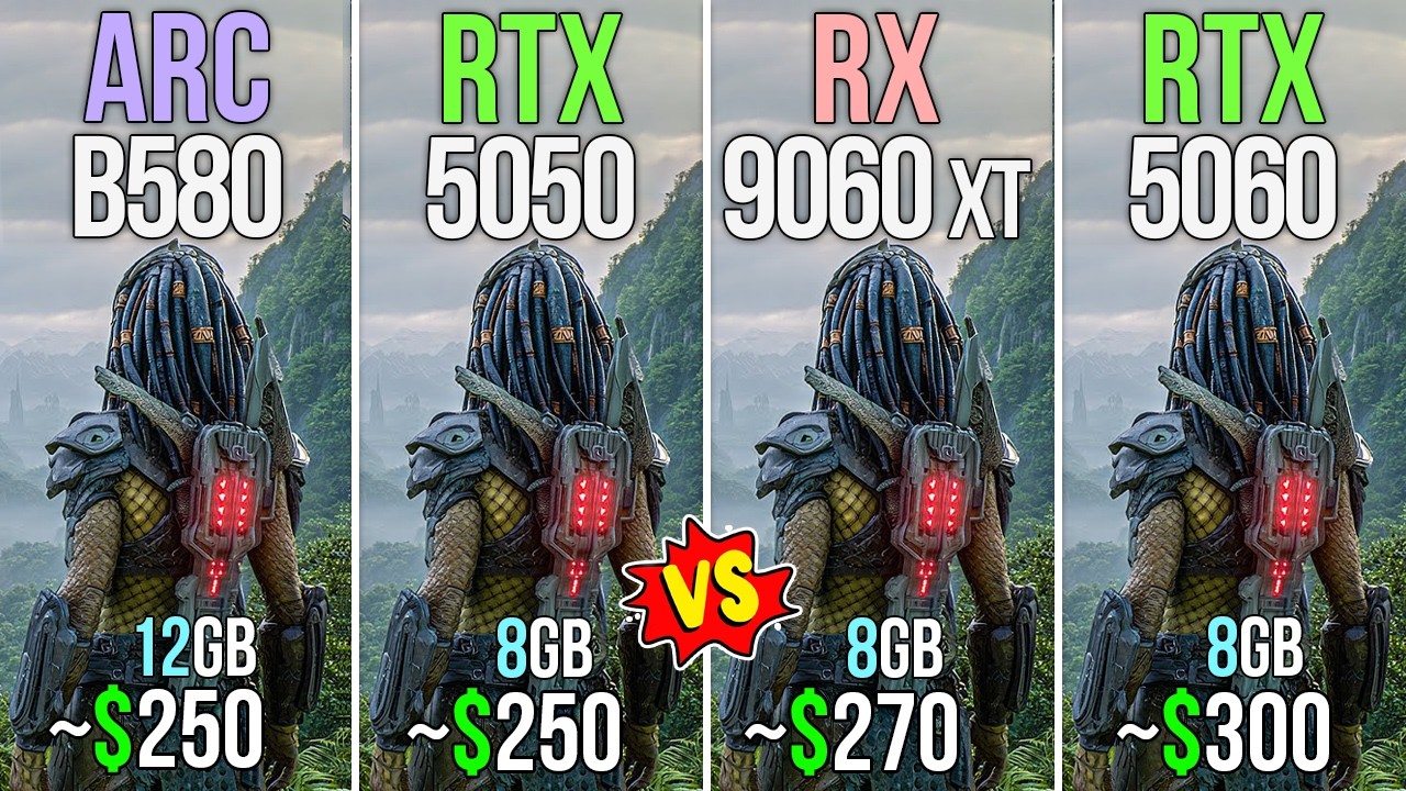 ARC B580 vs RTX 5050 vs RX 9060 XT vs RTX 5060 - Test in 20 Games