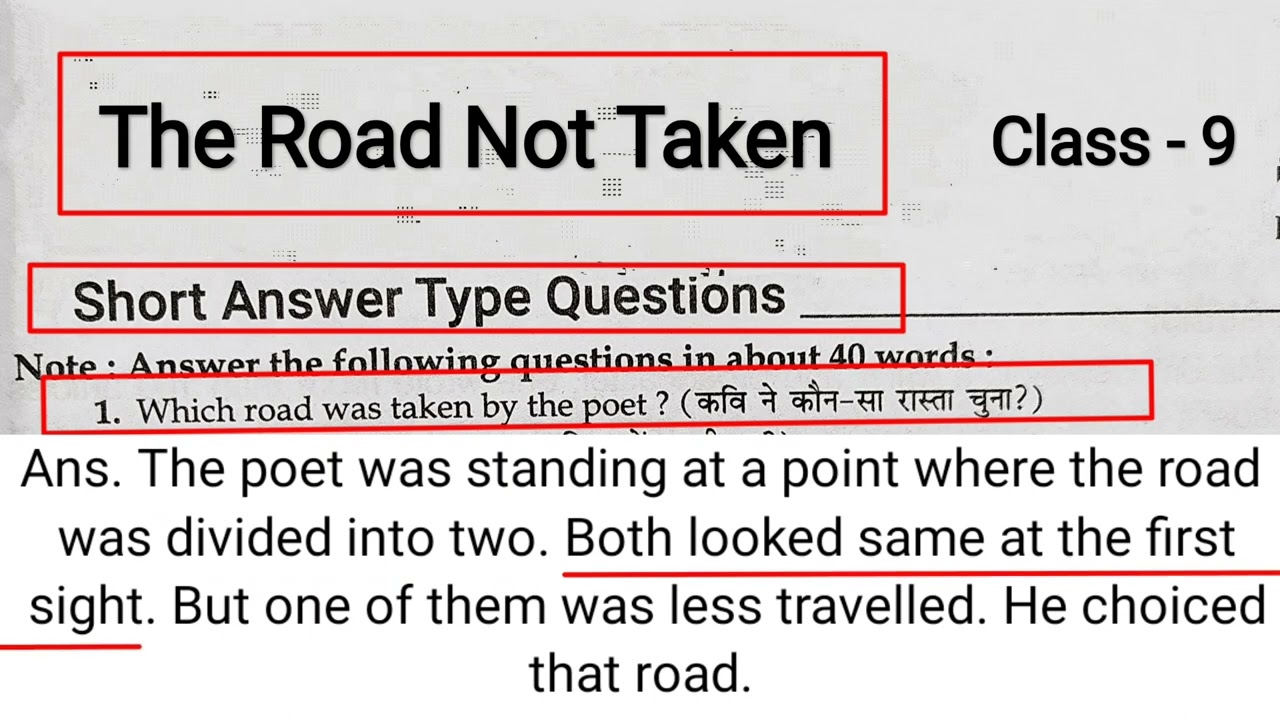 The Road Not Taken Short Question Answer | The Road Not Taken Short Answer Type Questions | Class 9