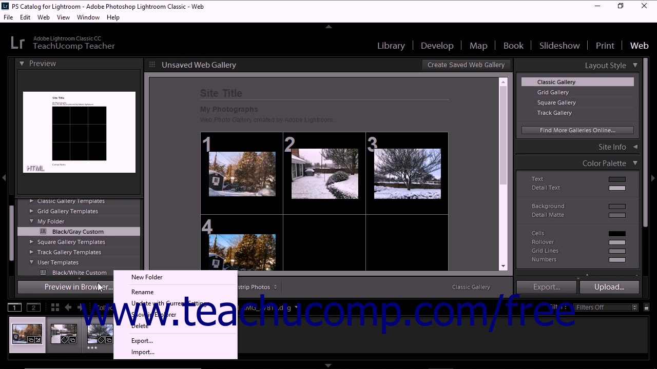 Lightroom Classic CC Tutorial Creating Custom Web Gallery Templates Adobe Training