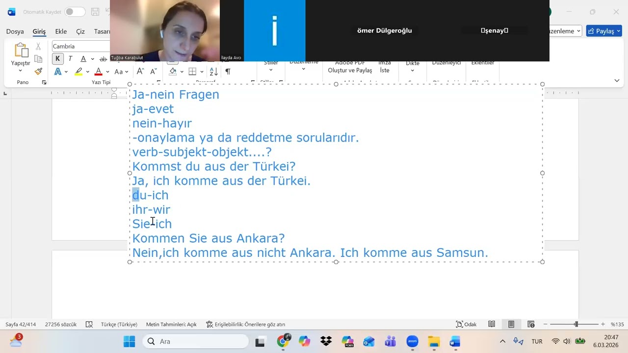 A1.1.5 Ja-Nein Fragen, W-Fragen Soru Cümleleri