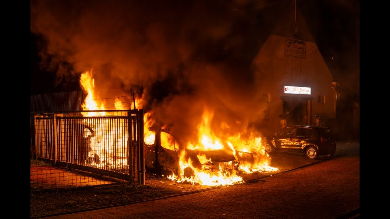 Brand verwoest meerdere auto's aan de Achterweg in Farmsum