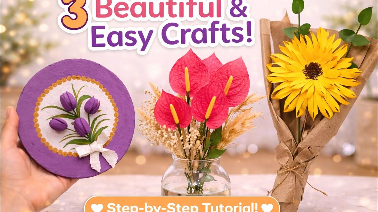 DIY Home Decor Ideas | 3 Easy Flower Crafts Tutorial