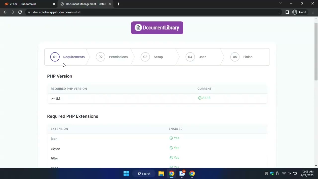 Document Management Installation - cPanel