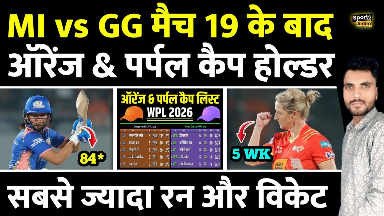 MI vs GG मैच 19 के बाद Orange Cap & Purple Cap | Orange Cap & Purple Cap in WPL 2026 |
