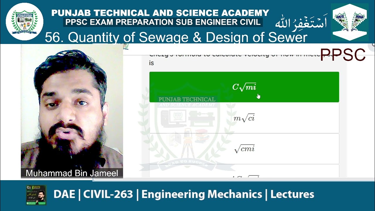 56 - Quantity of Sewage & Design of Sewer - PPSC - Sub Engineer Civil - Building Inspector