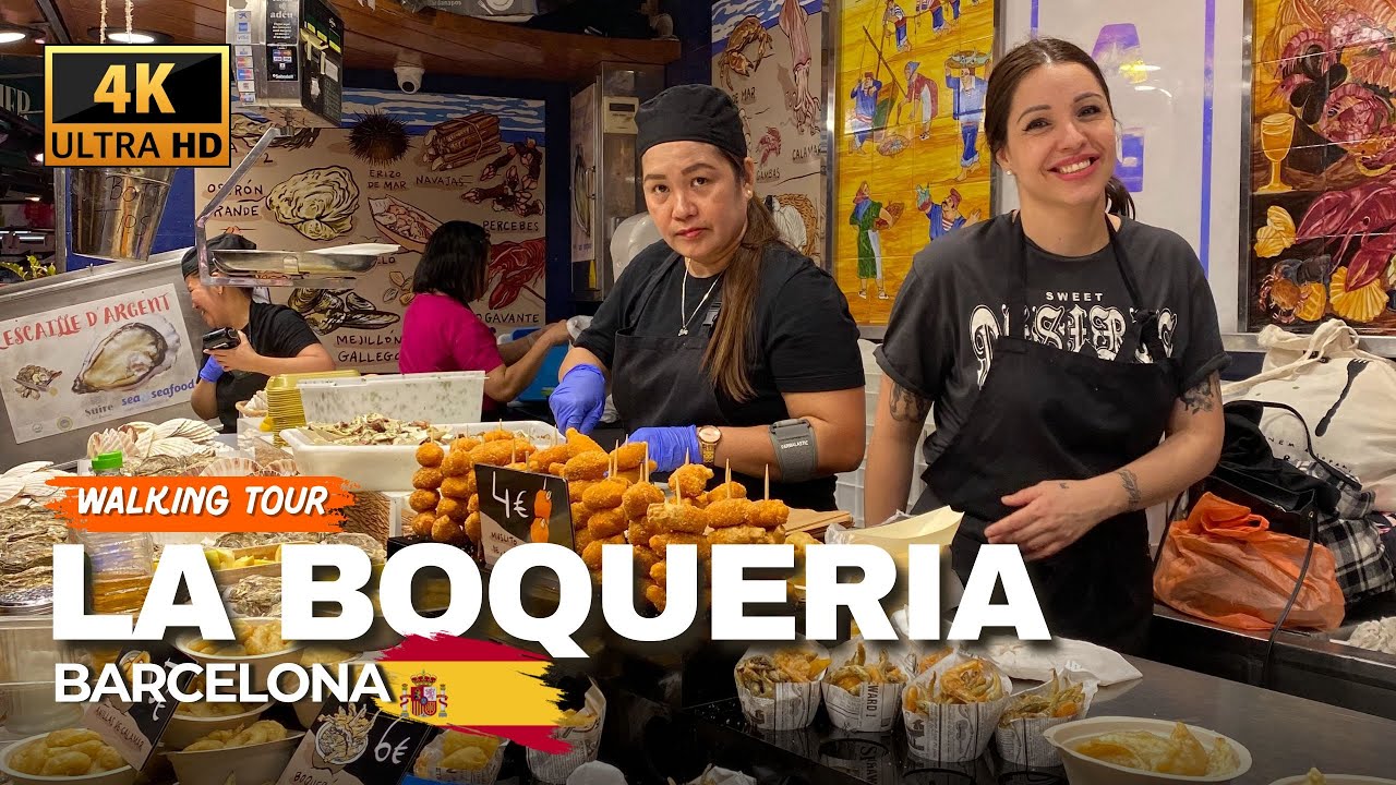 LA BOQUERIA, Барселона 🇪🇸 Лучший продуктовый рынок Испании | Пешеходная экскурсия в формате 4K HDR