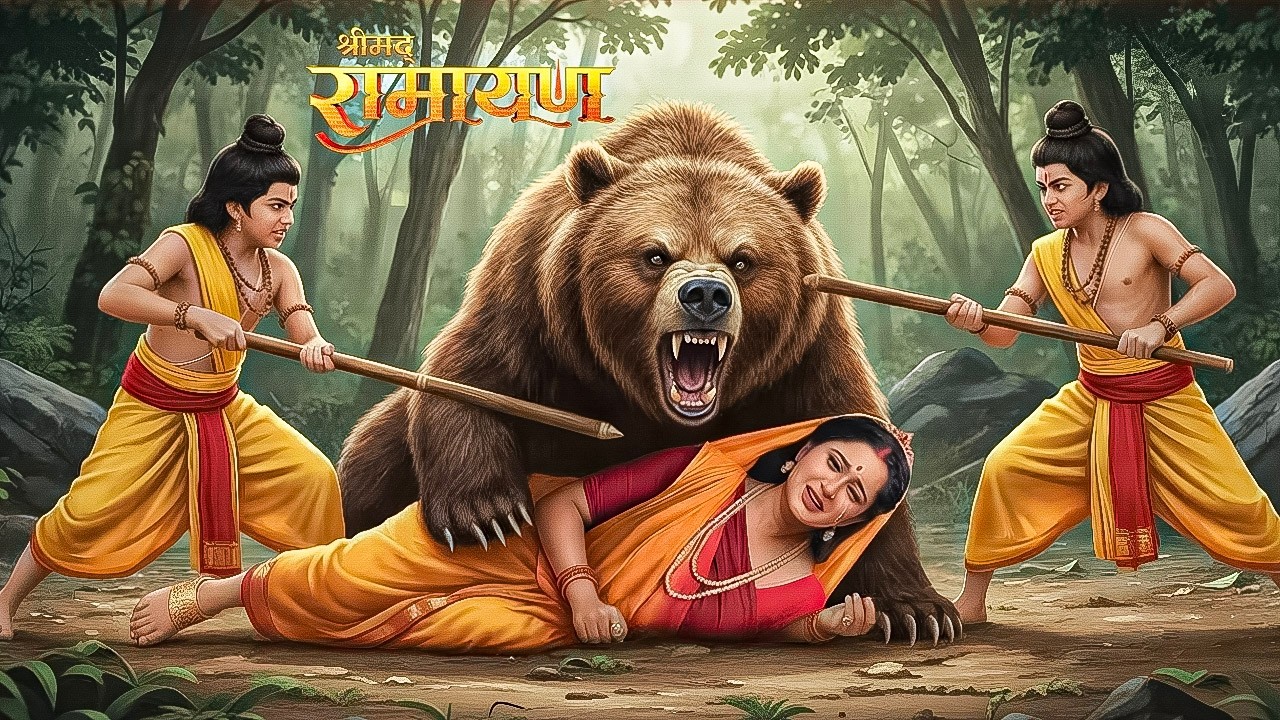 जंगल में किया जंगली भालू ने सीता माता पर हमला Love-Kush ने बचायी जान||Shrimad Ramayan||