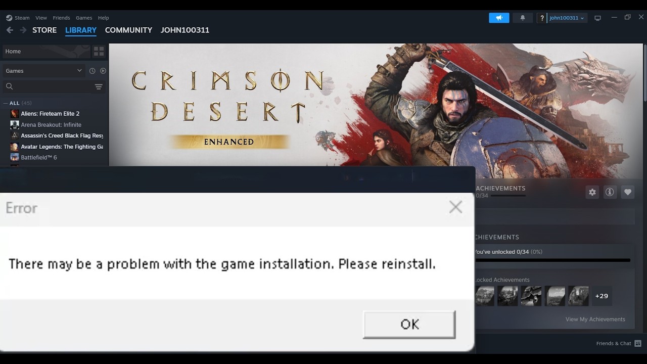 Fix Crimson Desert Enhanced Error There May Be A Problem With The Game Installation Please Reinstall