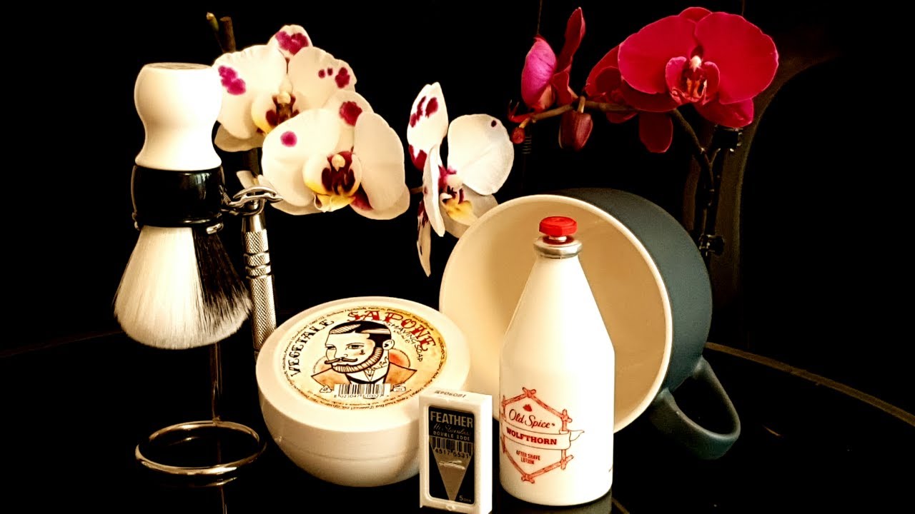 Бритьё т-образной бритвой №12 Merkur 33c Vitos Vegetal Soap Feather  Old Spice Wolfthorn Dscosmetic