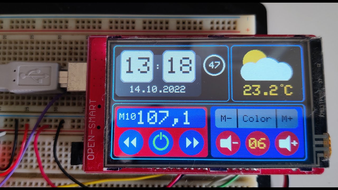Arduino clock - radio fm with tft lcd touch screen (si4703, ds3231, opensmart shield hx8352b)