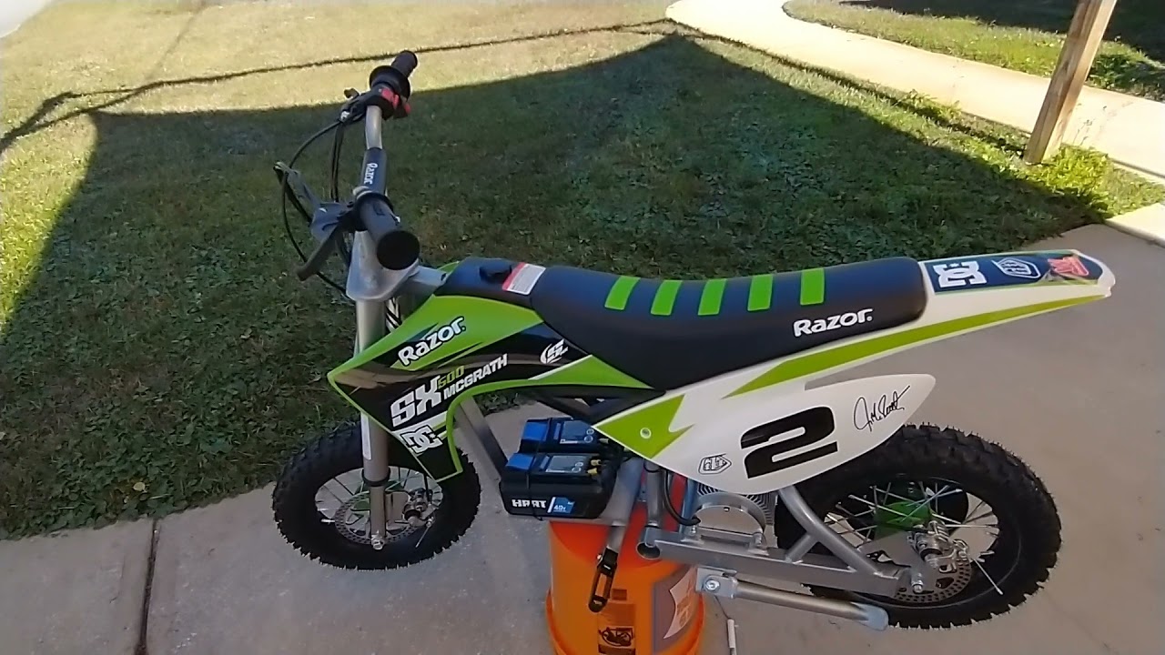 Razor Dirt Bike Mods part 3 - Drill battery 72 VOLT easy speed mods.  Riding clips at the end.