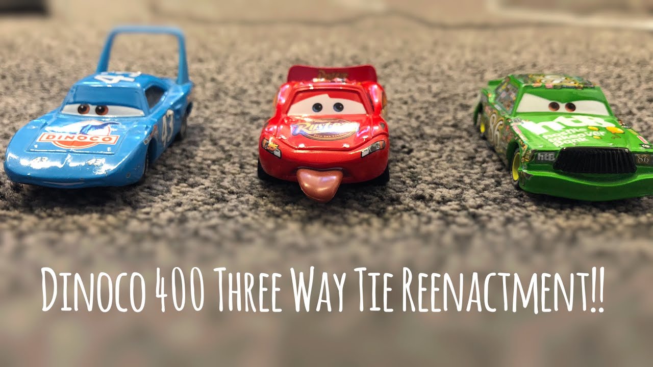 Disney Pixar Cars Dinoco 400 Three Way Tie Reenactment