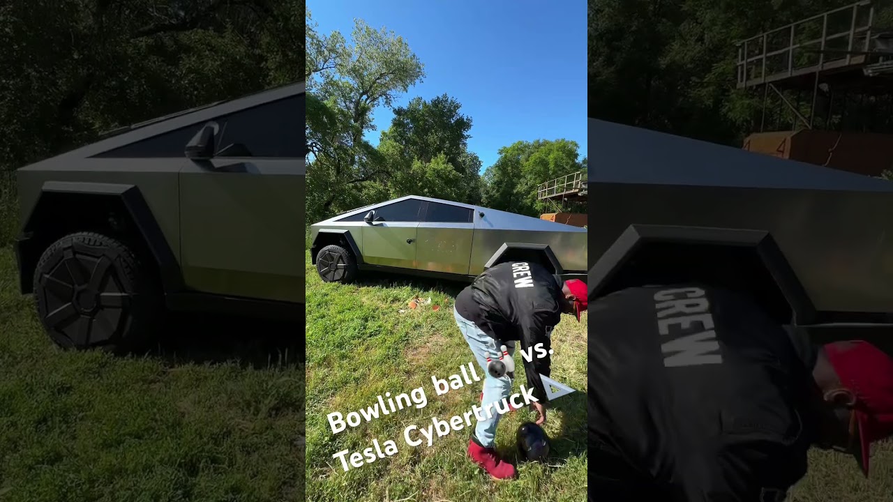 Bowling ball 🎳 vs. Tesla Cybertruck 📐
