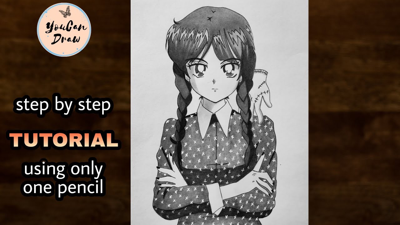 How to draw Wednesday Addams with Thing (anime style) - Drawing Tutorial | YouCanDraw