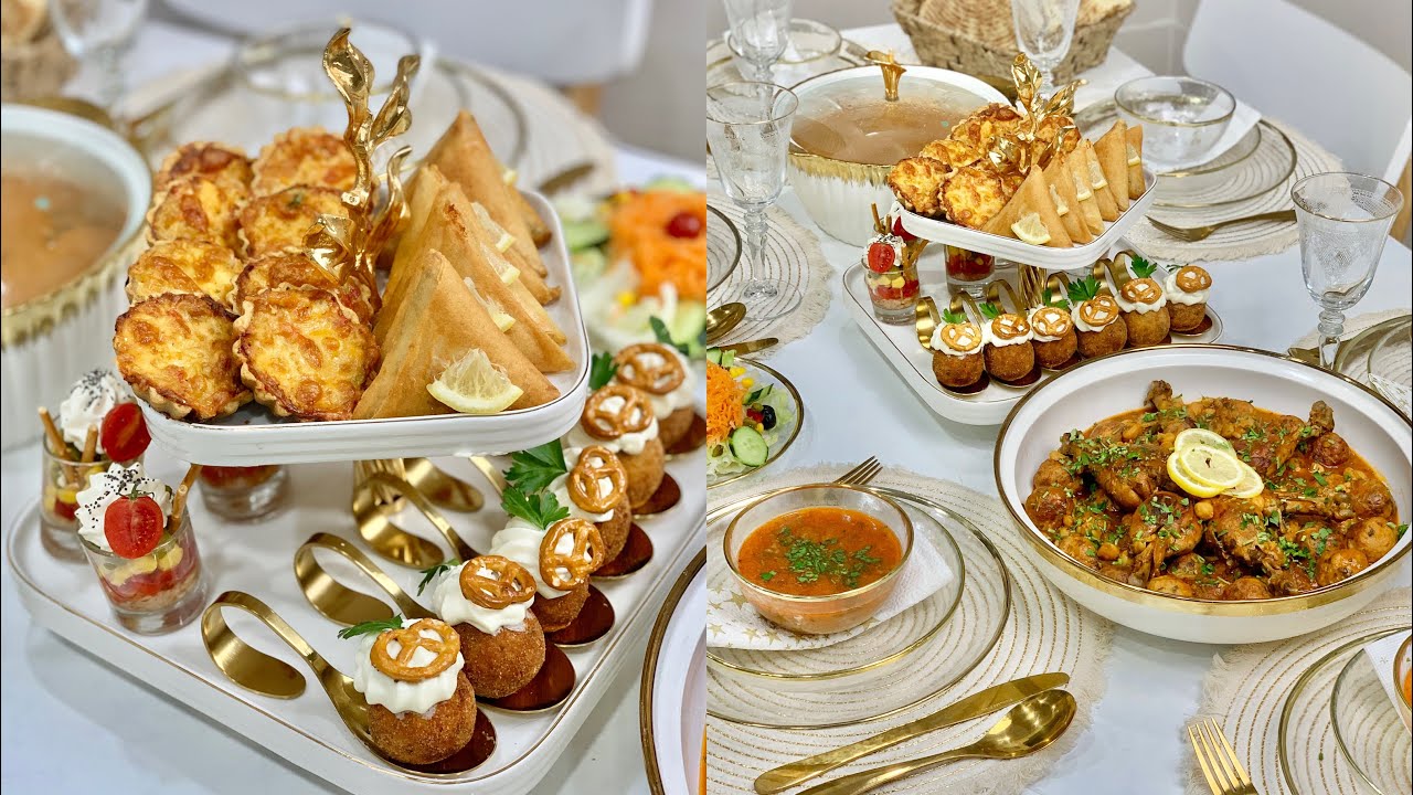 طاولة اليوم الرابع 🌙 طبق رئيسي يحمر الوجه 😍 تشكيلة مملحات راقية و بسيطة و سهلة