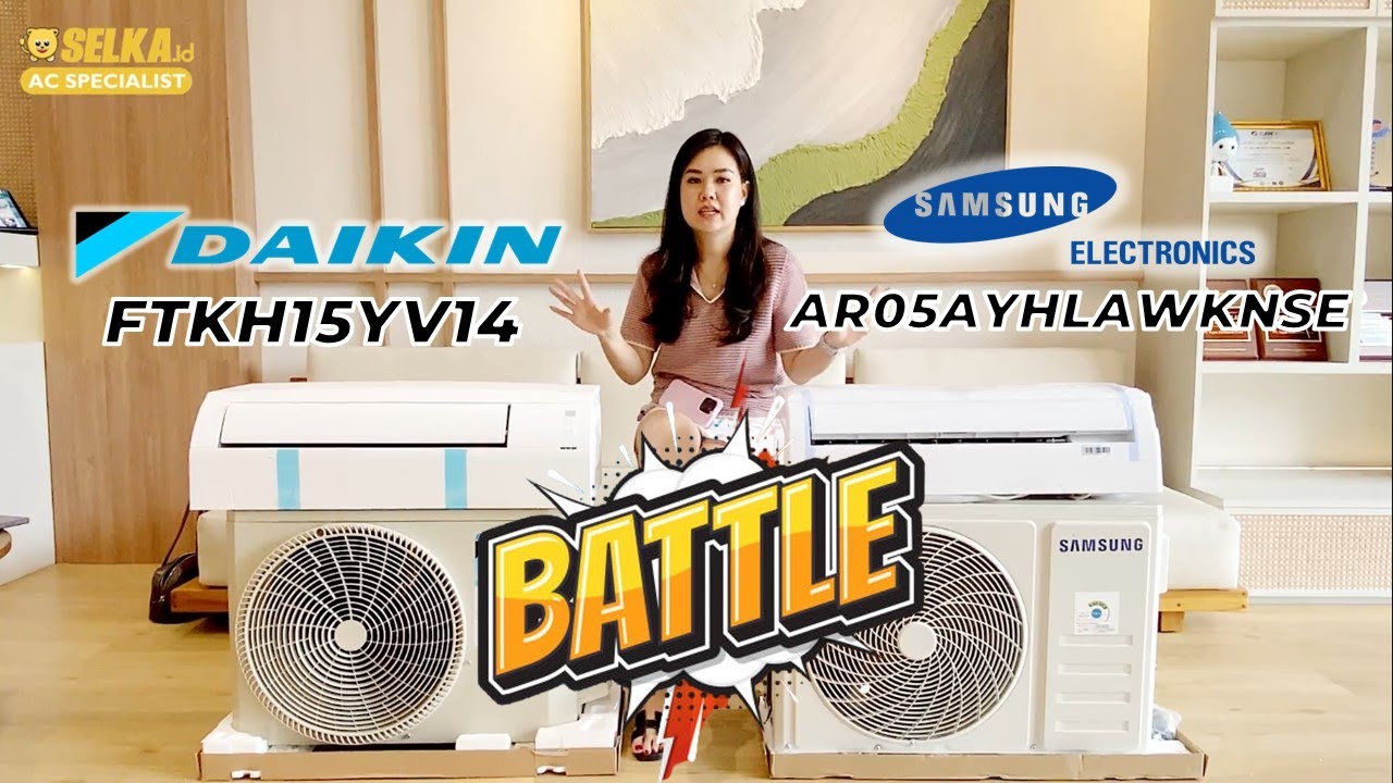 BATTLE AC - DAIKIN FTKH15YV14 DAN SAMSUNG AR05AYHLAWKNSE AC SPLIT 1/2 PK ALPHA INVERTER
