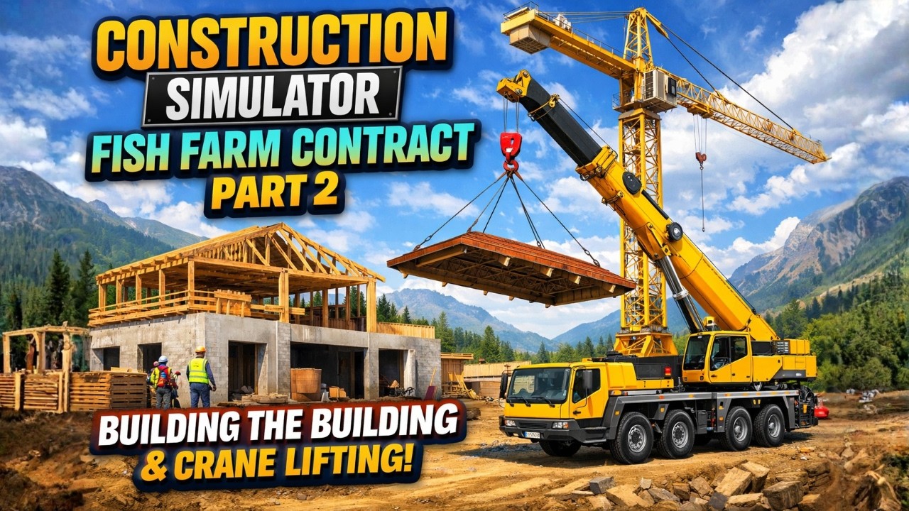 Construction Simulator – Fish Farm Contract Part 2 | Building the Structure & Crane Lifting