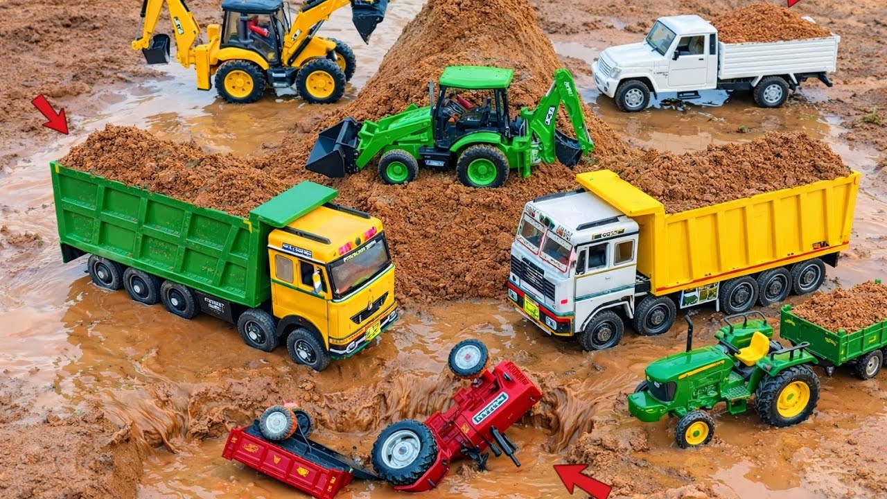 Toy Tractor Accident in Mud 😱 | JCB Rescue | Dumper Truck & Tractor Loading Sand