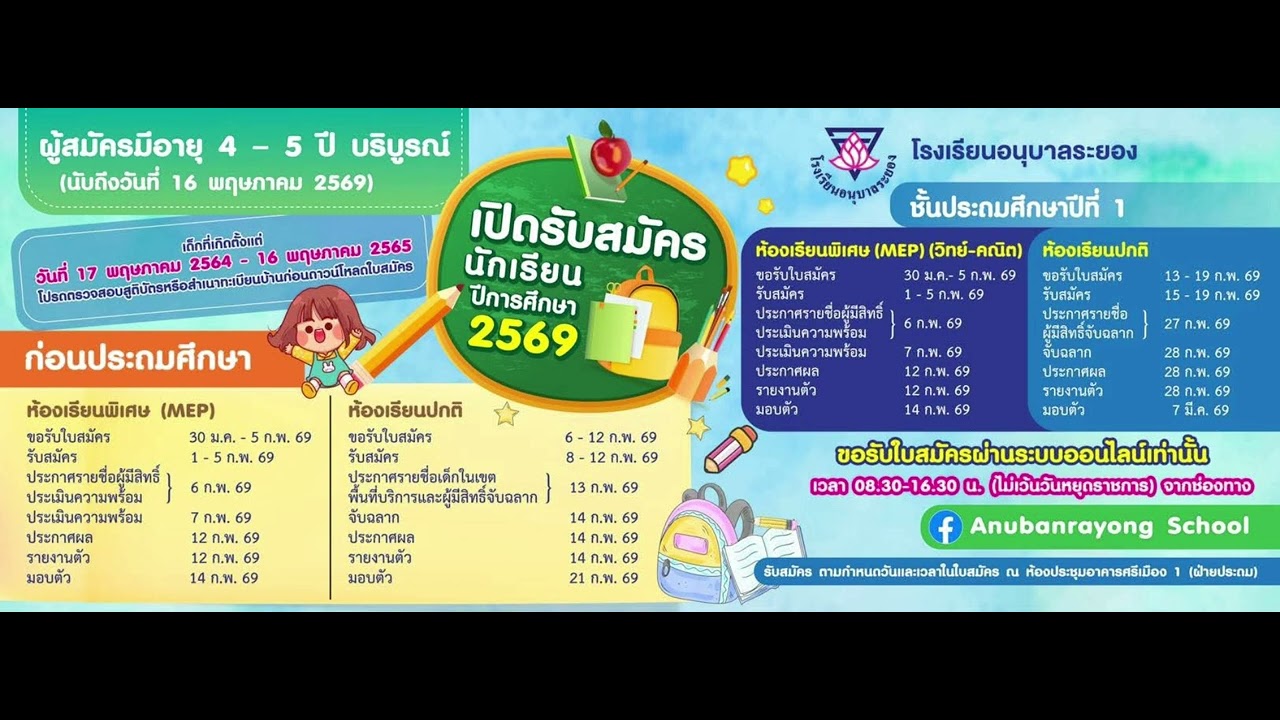 เปิดรับสมัครนักเรียนใหม่ปี2569 โรงเรียนอนุบาลระยอง