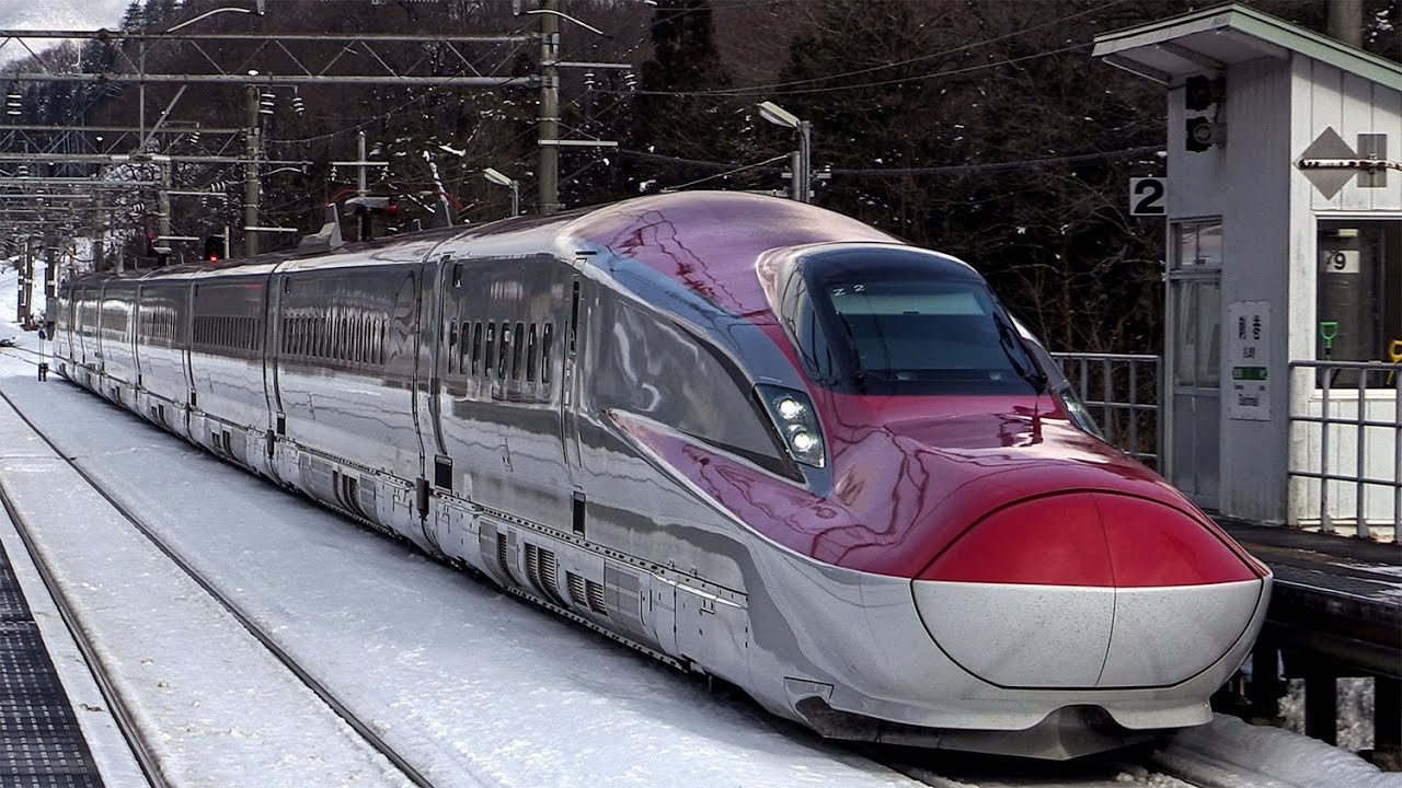 Japan Bullet Trains | Akita Shinkansen KOMACHI E3 & E6 Series Running in Winter [4K Ultra HD] 秋田新幹線