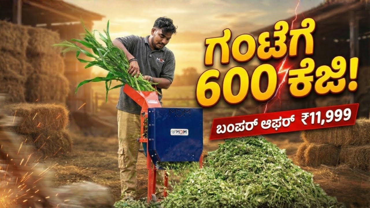 ಗಂಟೆಗೆ 600 ಕೆಜಿ ಕತ್ತರಿಸುವ ಚಾಫ್ ಕಟರ್! 😲 | Chitti 4F Chaff Cutter Karnataka | 600kg/hr Demo