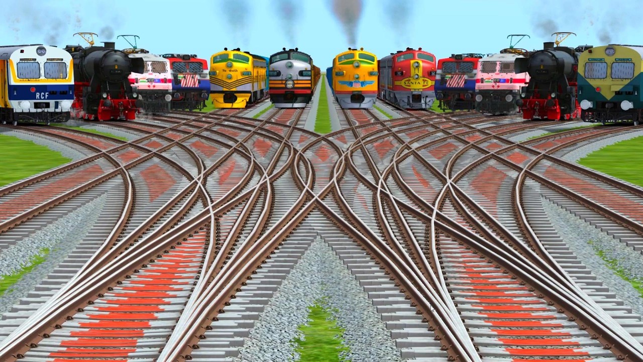 🚂12 Trains Go Away from Yard Bumpy Railroad Tracks | train sim world | indian vehicles 