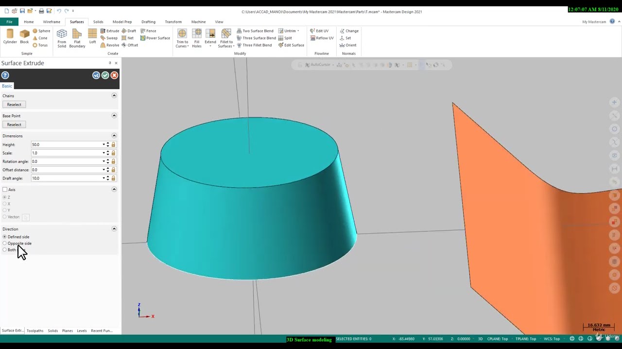 Surface modeling Basic || Mastercam Training Tutorials 5 || Mastercam 5 Axis Training