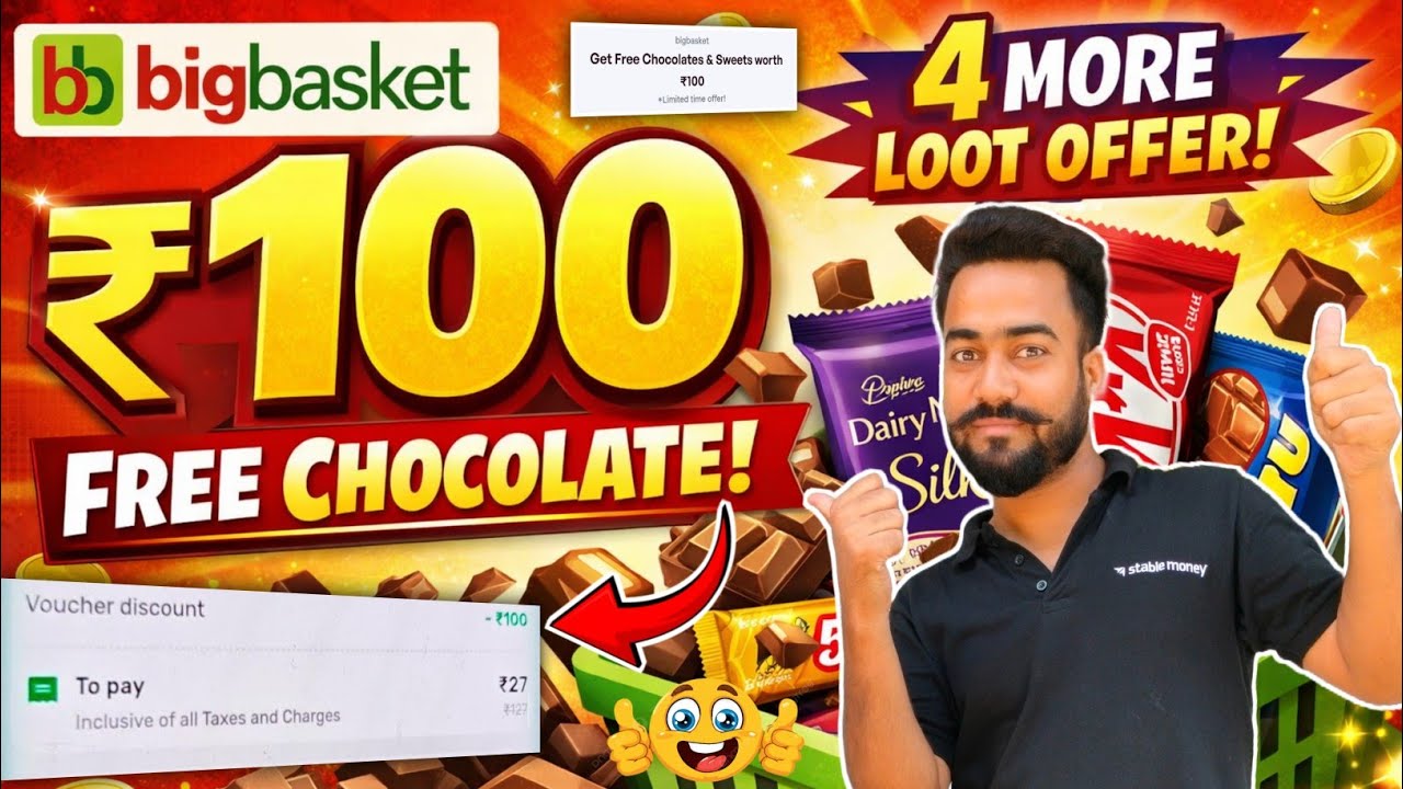 Big basket ₹100🔥Free Chocolate | Big basket Canara Ai Free ₹100 Off Coupon | Big Basket 4 Loot Offer
